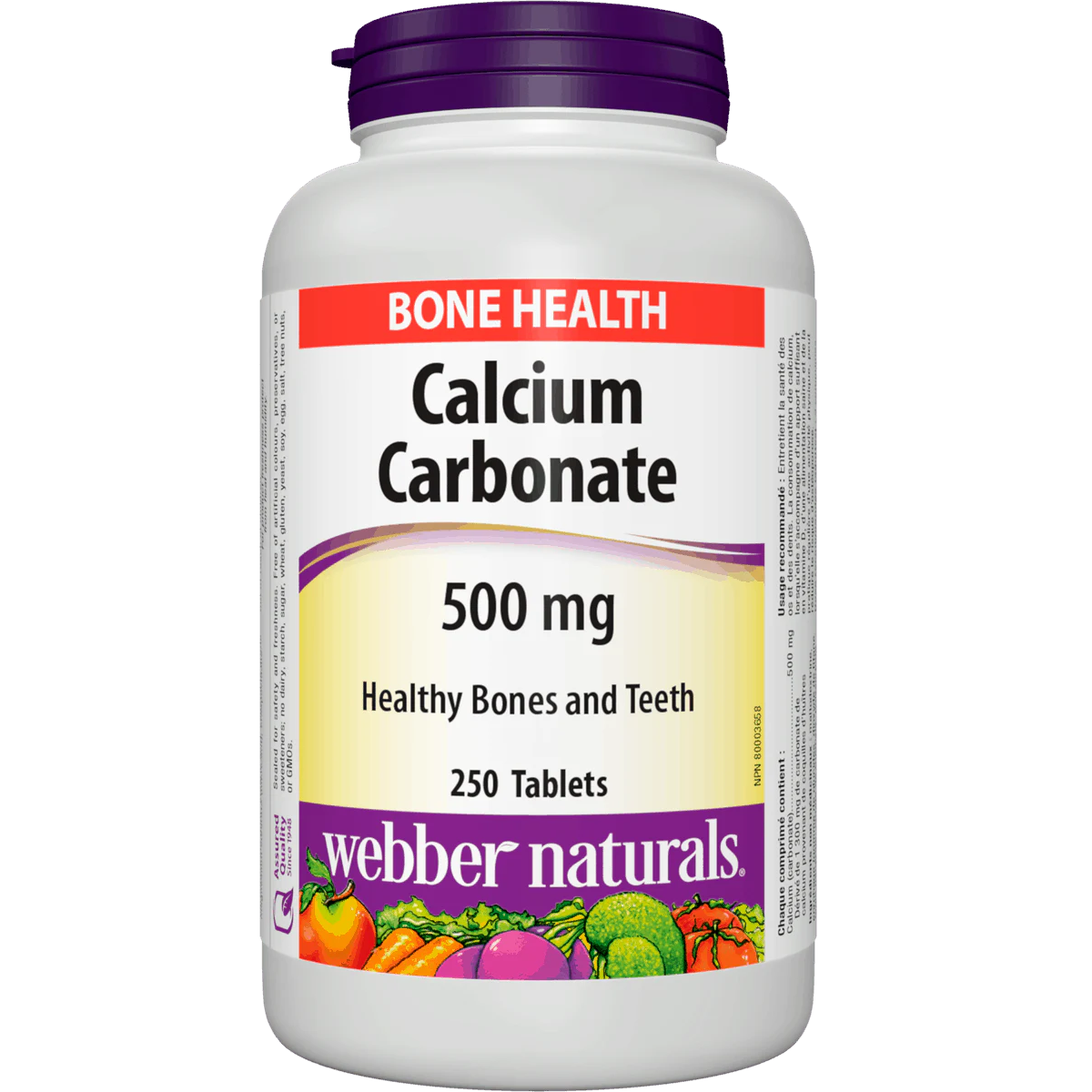 Bottle of Webber Naturals Calcium Carbonate supplement on a white background