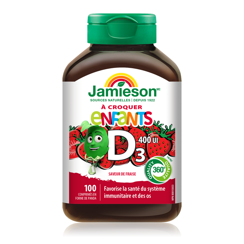 Jamieson Kid's Vitamin D 400 IU, Panda-shaped Strawberry flavour 100 tablets