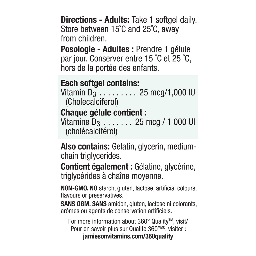 Jamieson Essentials Vitamin D 1000 IU, 150 Softgels +30's Free