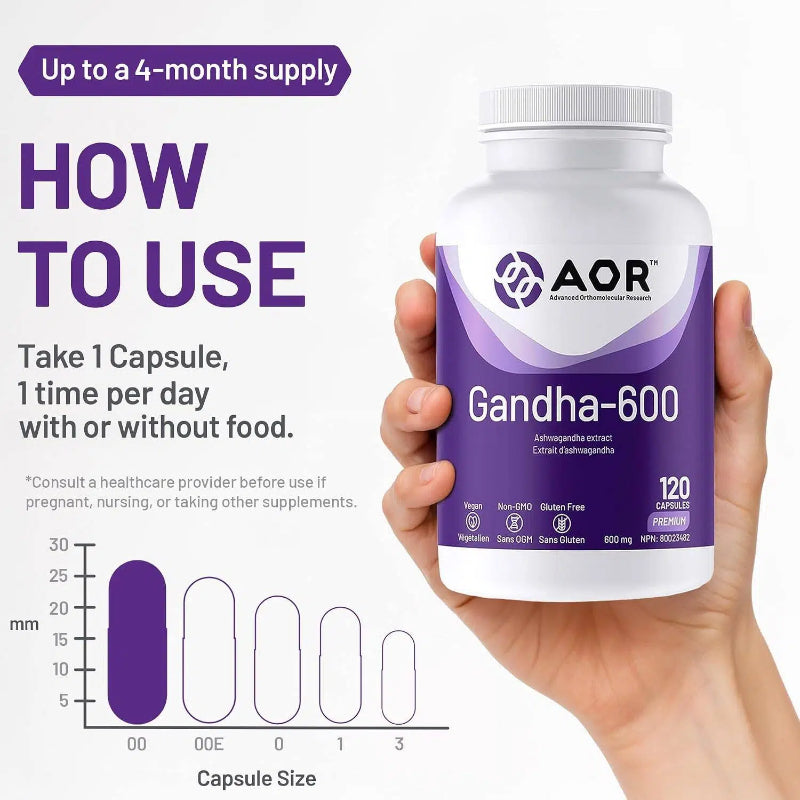 AOR Gandha-600 Ashwagandha extract 600mg 120 VCapsules