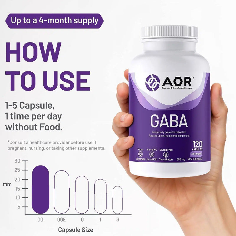 AOR GABA Capsules, 600mg, 120 Vegan Capsules