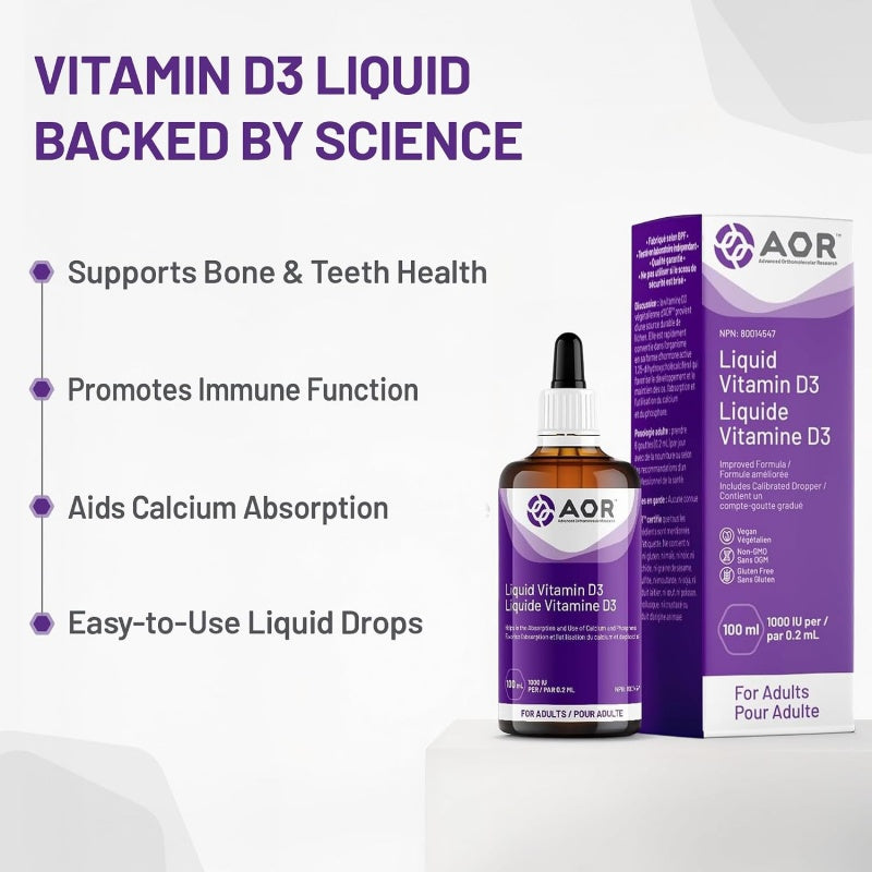 AOR Vitamin D3 Liquid Drops 1000 IU for Adults, 100 ml