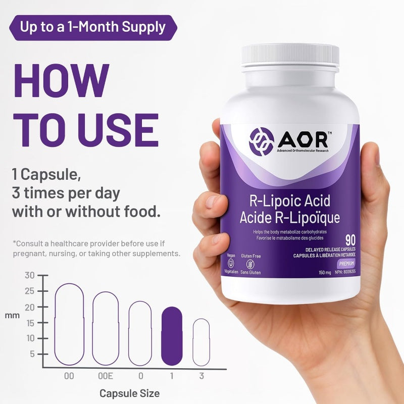 AOR R-硫辛酸 150毫克 90粒植物胶囊  改善血糖 修复神经