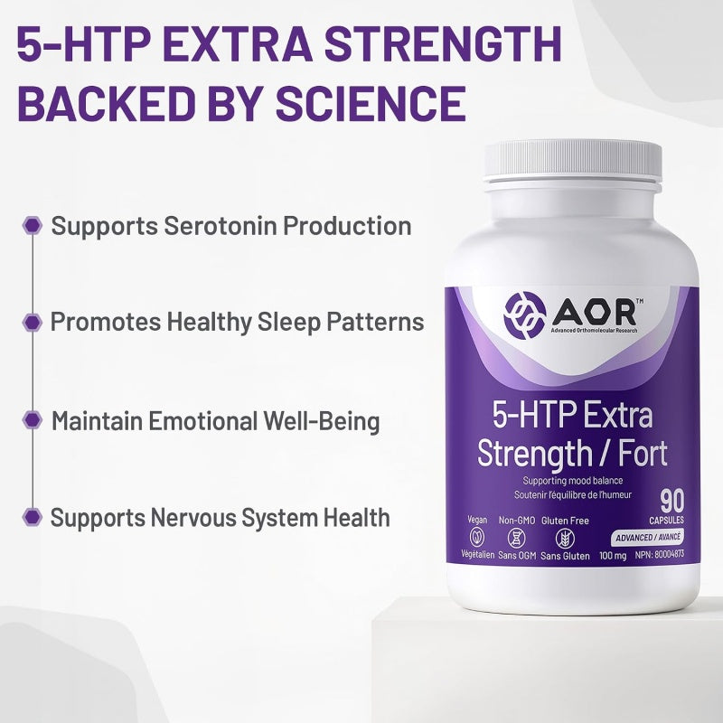AOR 5-HTP 超強效配方 90 粒素食膠囊 改善抑鬱和焦慮 改善睡眠