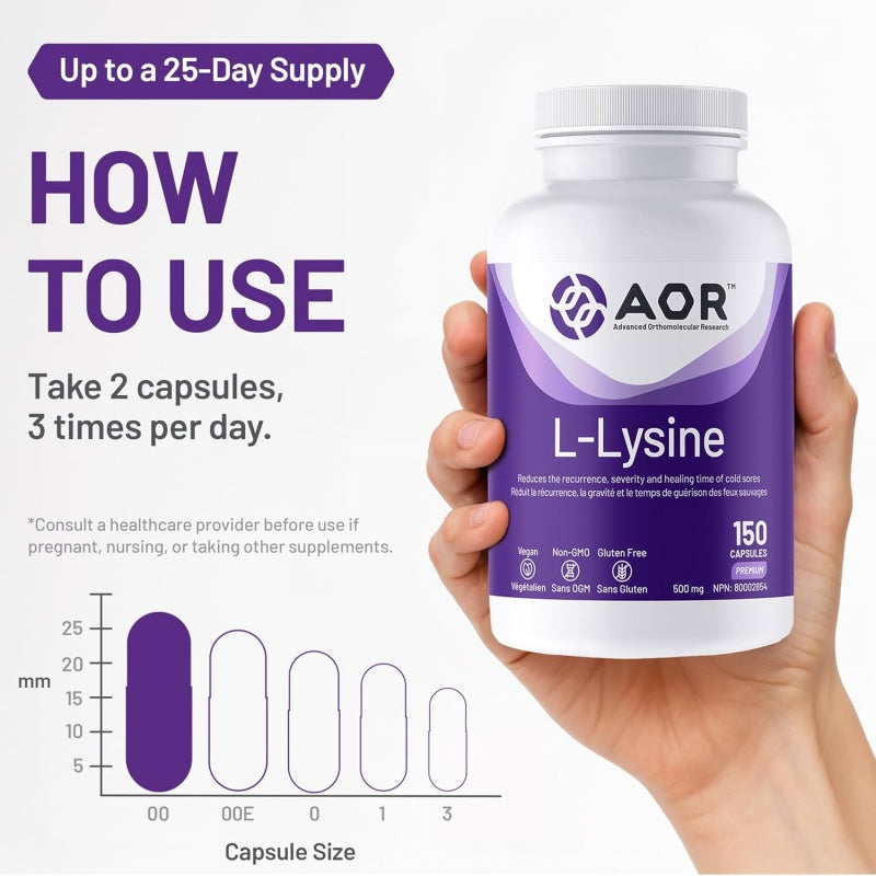 AOR L-赖氨酸 150粒素食胶囊 减轻唇疱疹