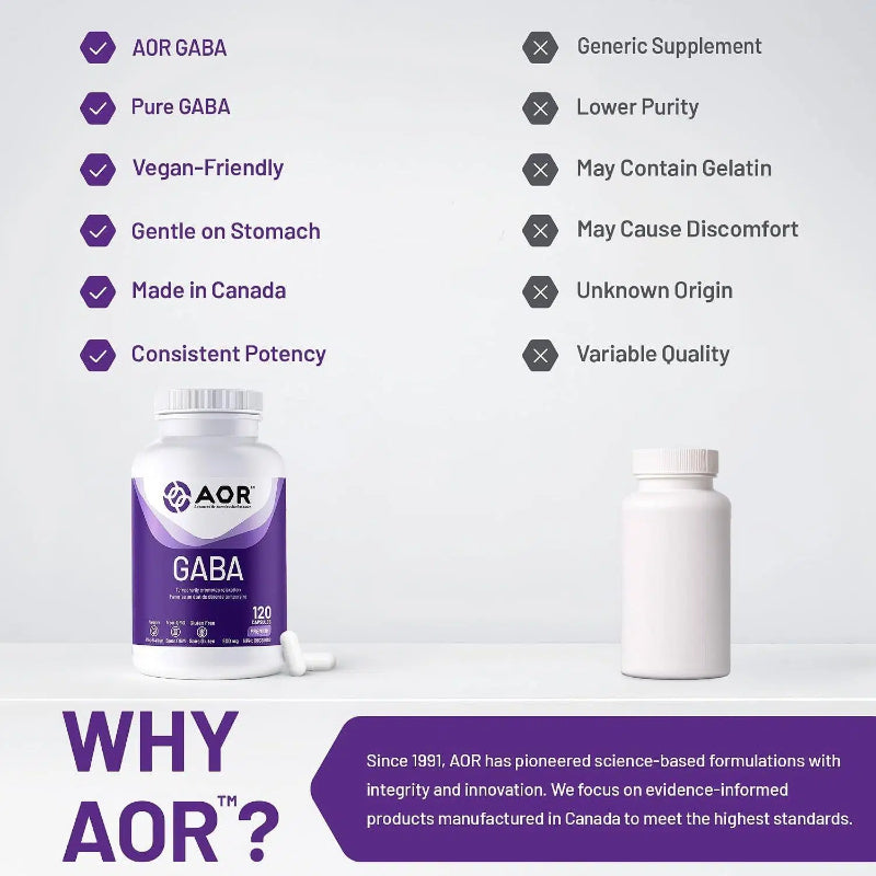 AOR GABA Capsules, 600mg, 120 Vegan Capsules