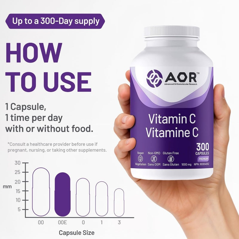 AOR 维生素C 1000毫克，300粒胶囊 提高免疫力