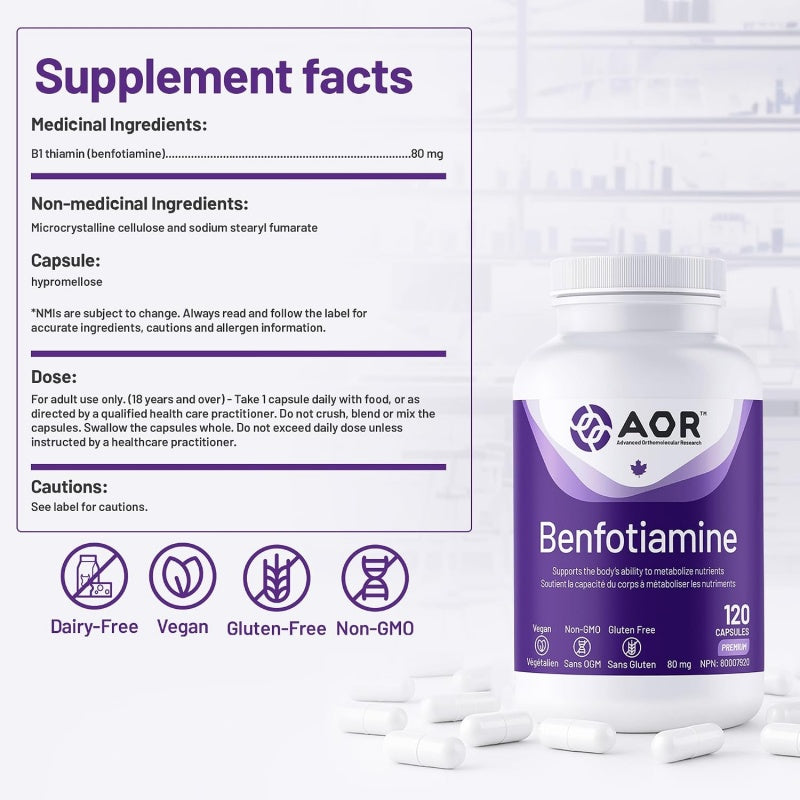 AOR 苯磷硫胺 80 毫克 120 粒素食胶囊 有助于维持健康的血糖水平