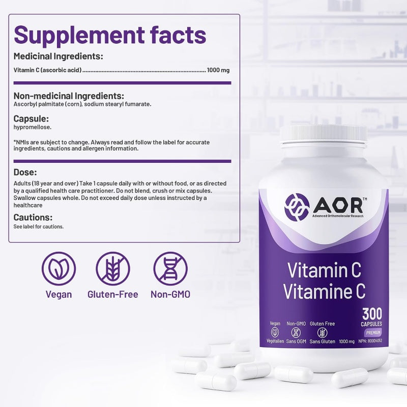 AOR 维生素C 1000毫克，300粒胶囊 提高免疫力