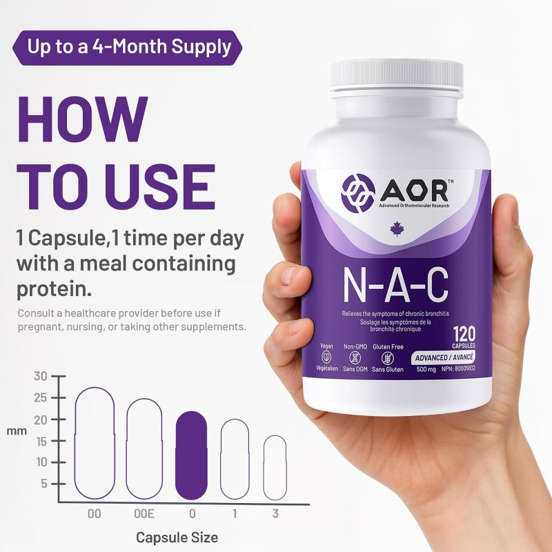 AOR N-A-C N-乙酰半胱氨酸 500毫克，120粒 抗氧化与免疫 清除肺部粘液祛痰