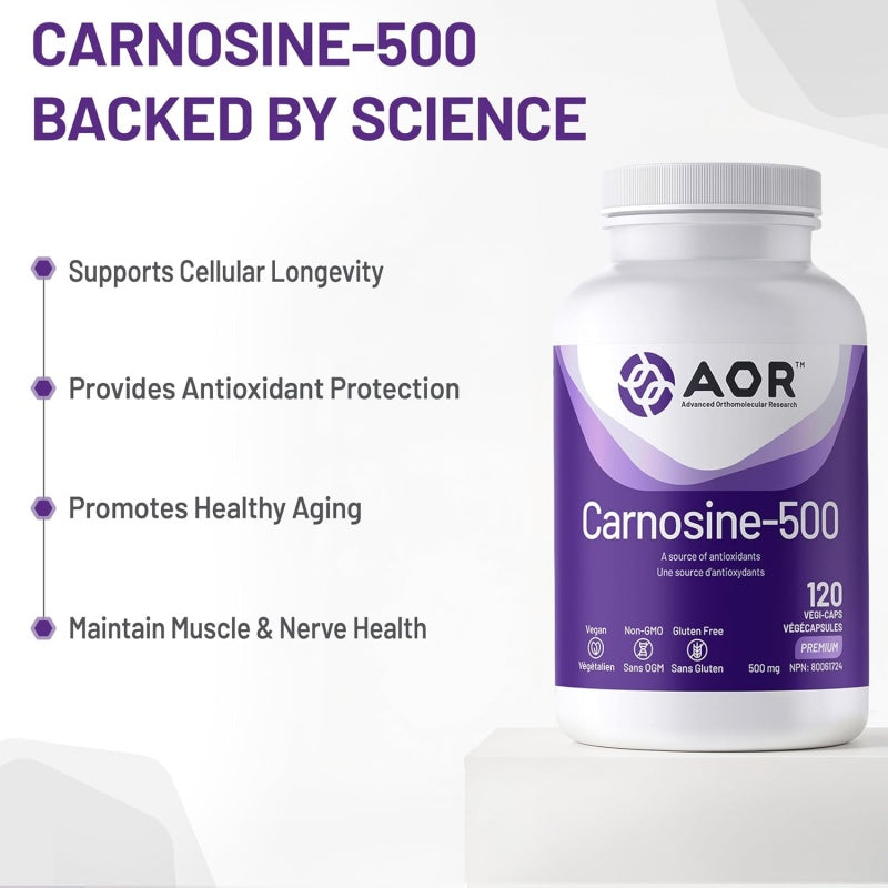 AOR 抗衰老肌肽-500， 120粒素食胶囊 支持细胞功能、肌肉活力和认知健康