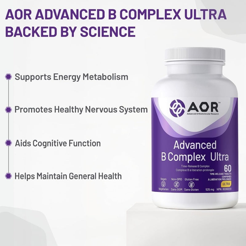 AOR 高级复合维生素 B 易吸收 60 缓释素食片 支持新陈代谢和红细胞生成