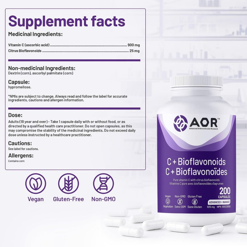 AOR Vitamin C + Bioflavonoids 200 Capsules