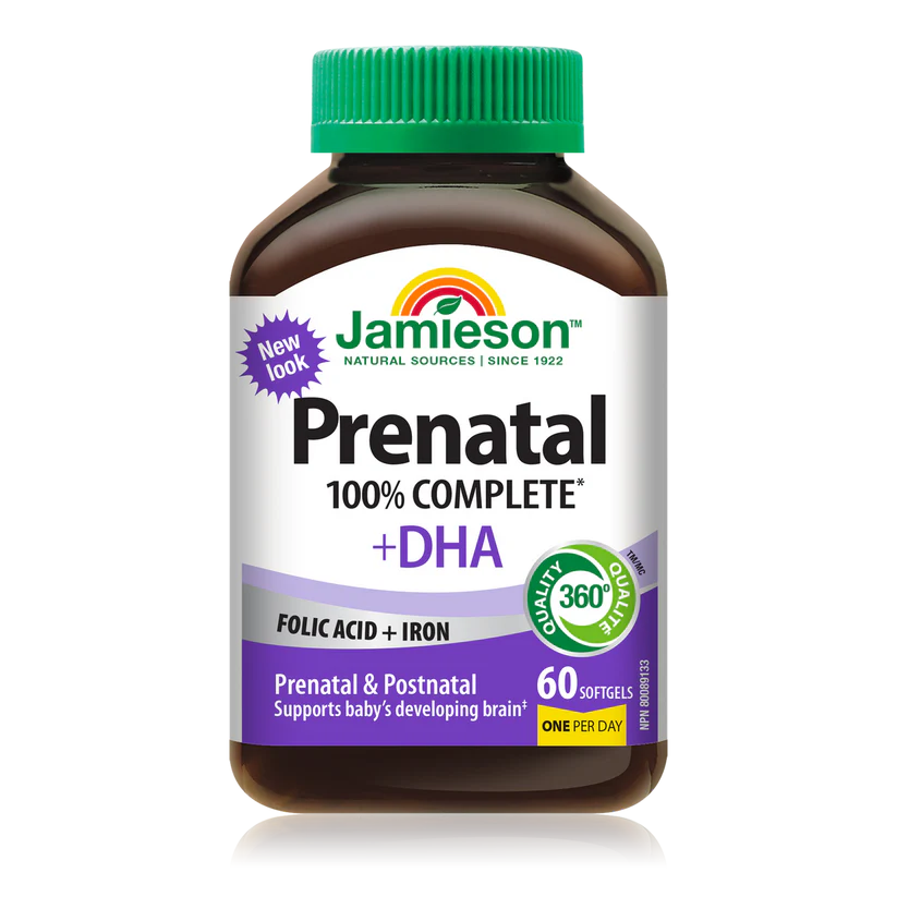 Jamieson 100% Complete Prenatal Multivitamin + DHA, 60 softgels