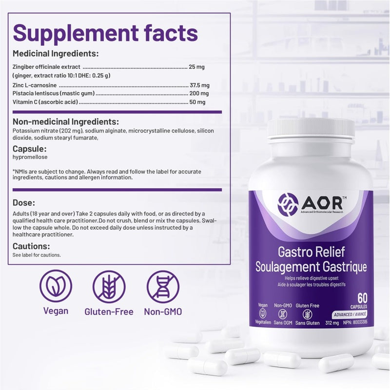 AOR 胃舒康，60粒素食胶囊 缓解胃灼热、消化不良