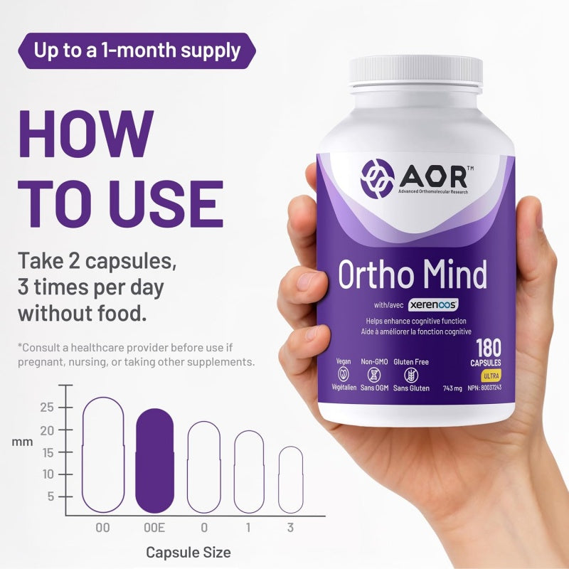 AOR Ortho Mind 认知支持胶囊 180粒素食胶囊 提升专注力和思维清晰度