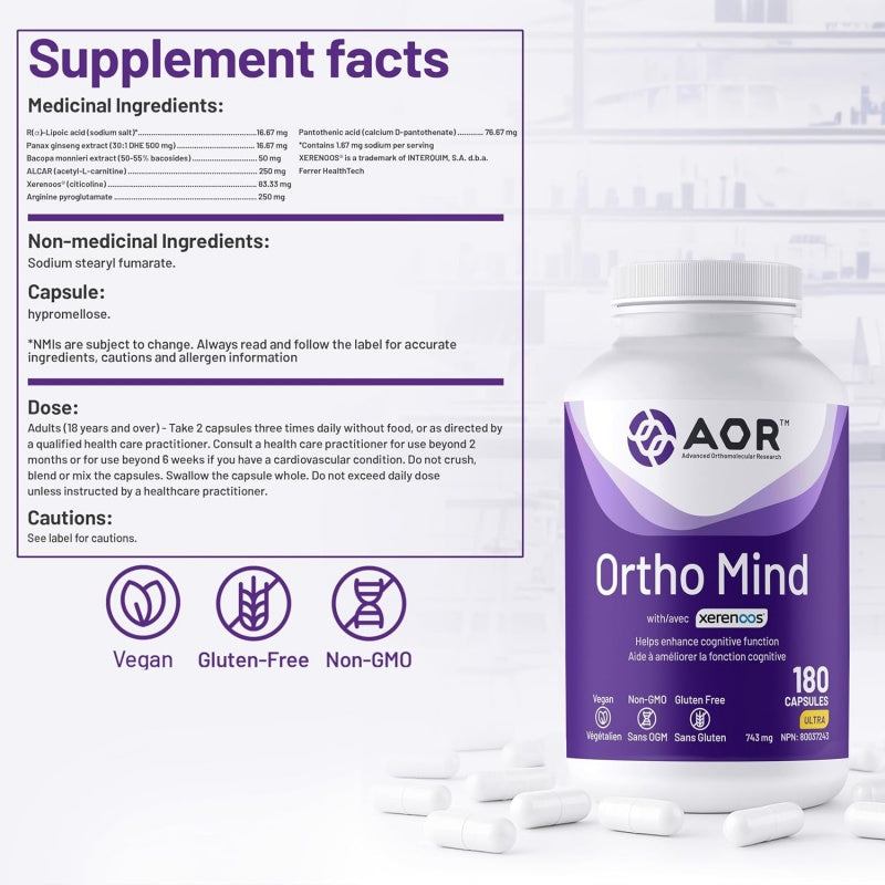 AOR Ortho Mind 认知支持胶囊 180粒素食胶囊 提升专注力和思维清晰度