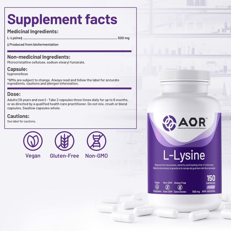 AOR L-赖氨酸 150粒素食胶囊 减轻唇疱疹