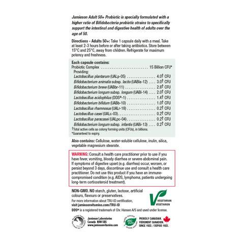 健美生 Jamieson Probiotic Complex For Adults 50 +, 30 capsules  information panel photo
