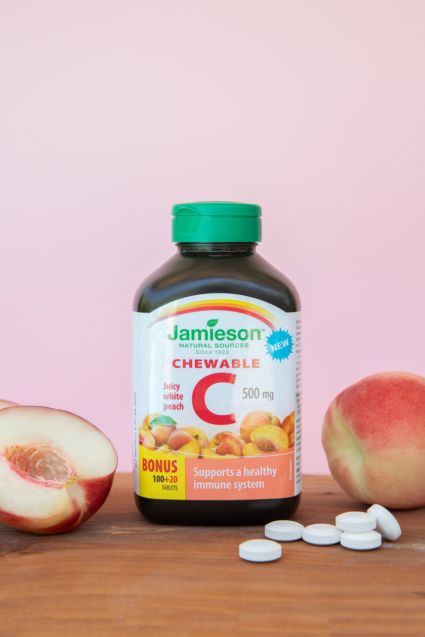 Jamieson 維生素 C 500 毫克，白桃口味咀嚼片，120 片
