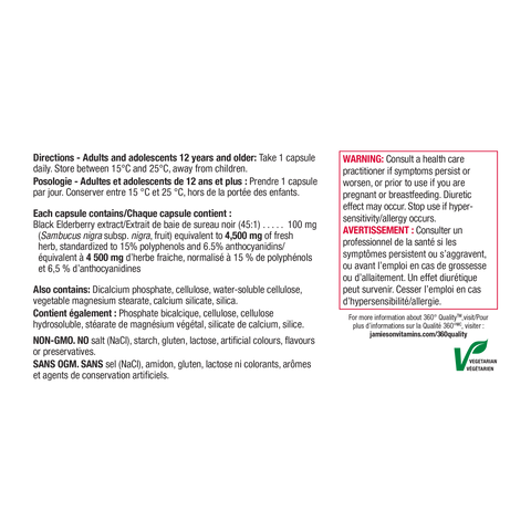 Jamieson Black Elderberry Raw Herb 45 Capsules