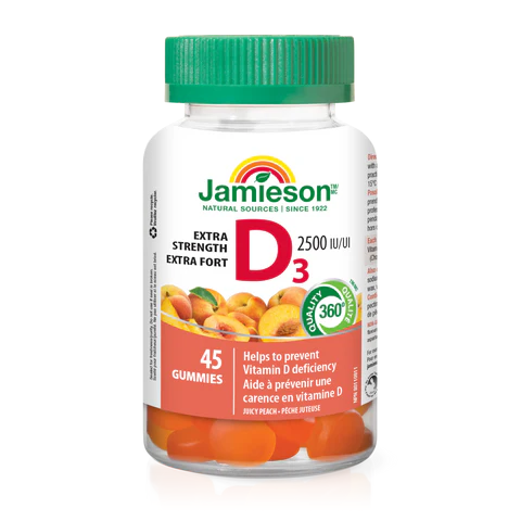 Jamieson Juicy Peach Vitamin D3 2,500 IU | 45 Gummies