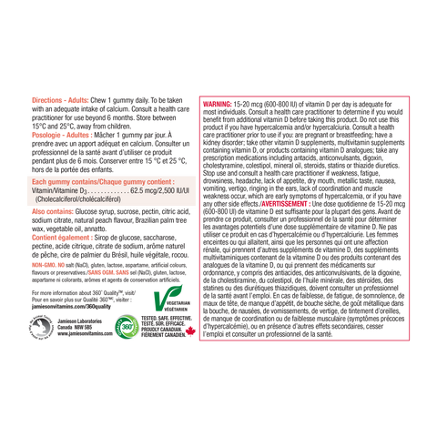 Jamieson Juicy Peach Vitamin D3 2,500 IU | 45 Gummies