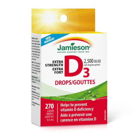 Box of Jamieson Extra Strength D3 Drops on a white background natural vitamin direct inc natvd.com
