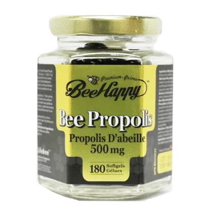 Jar of Bee Happy Bee Propolis on a white background