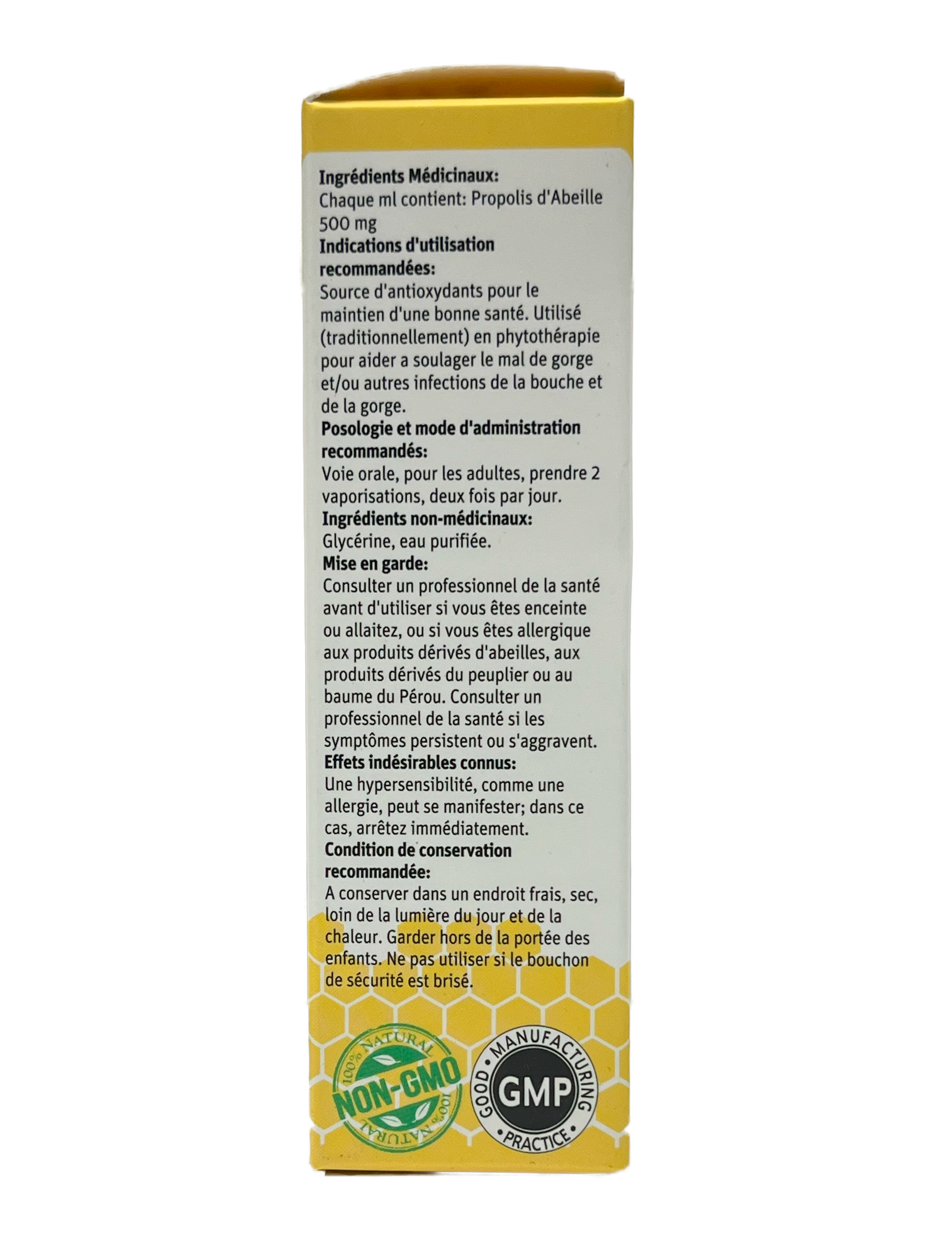 Bee Happy Propolis Throat Spray 30 ml ingredients french francais canada