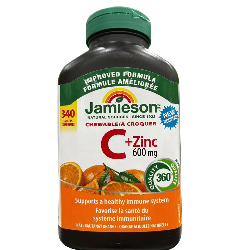 Jamieson Chewable Vitamin C + Zinc 600mg, 340 tabs
