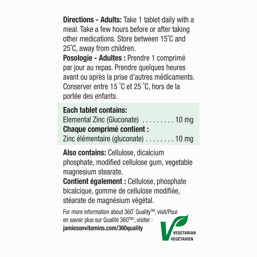 Jamieson Zinc 10 mg 100 tablets