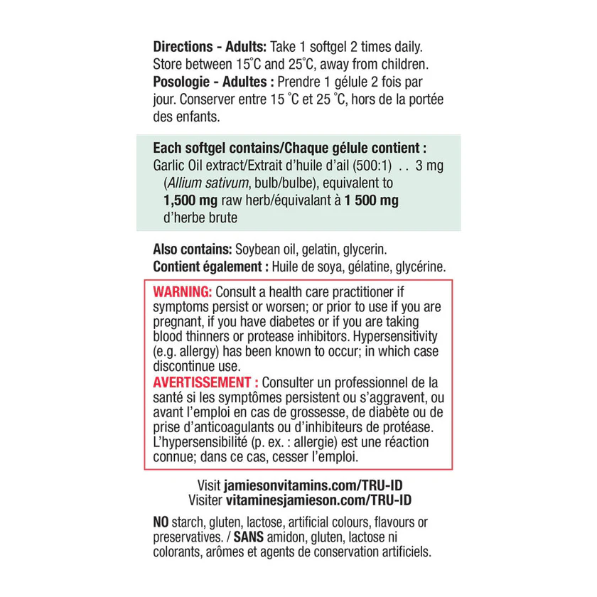 Jamieson Super Garlic Oil 1,500mg 100 softgels