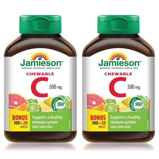 【优惠组合】2瓶 x Jamieson 维生素C，500毫克，热带水果口味，100+20 咀嚼片
