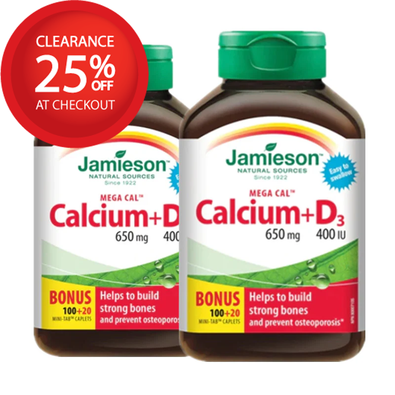 【clearance】2 x Jamieson Mega Cal - Calcium & Vitamin D3 100+20 caplets Bonus Bundle EXP: 11/2026 natvd.com