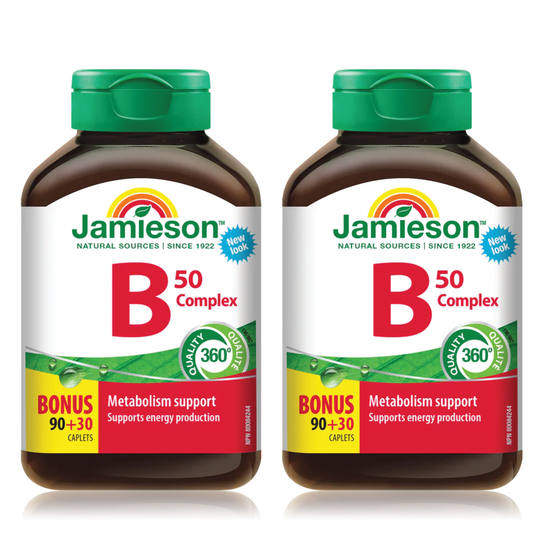 2 x Jamieson Vitamin B Complex, 50 mg, 90+30 Caplets Bundle