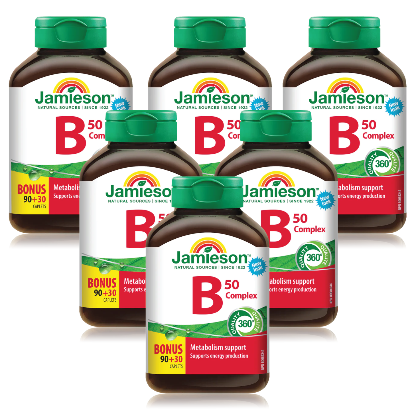6 x Jamieson Vitamin B Complex, 50 mg, 90+30 Caplets Bundle