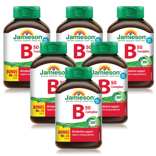 【優惠組合】6 x Jamieson 自然賦能/緩解壓力  維生素B 50，加量裝，90+30粒