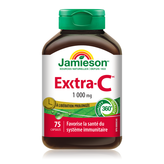 Jamieson Extra-C 1000 mg supplement bottle on a white background on sale natvd.com