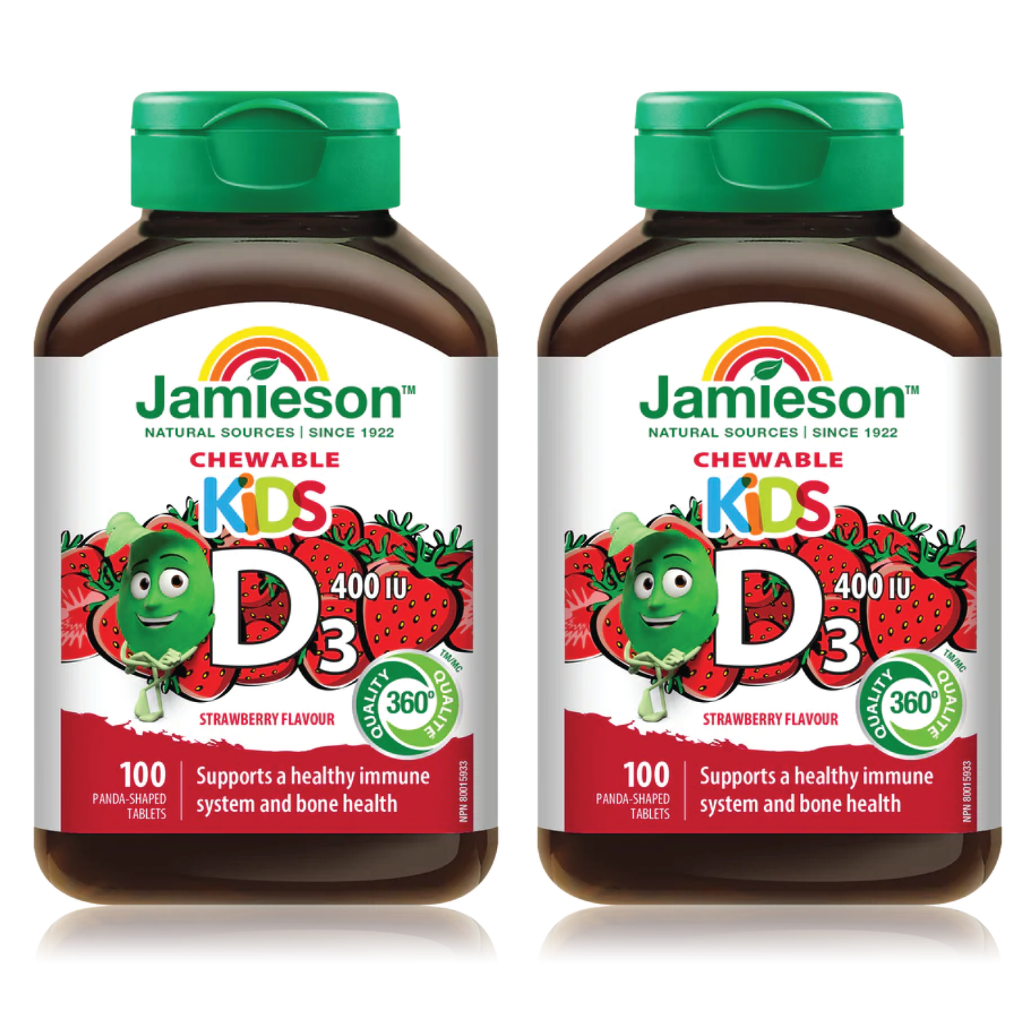 2 x Jamieson Kid's Vitamin D 400 IU, Panda-shaped Strawberry flavour 100 tablets Bundle