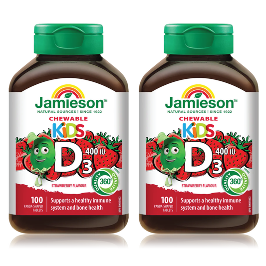 2 x Jamieson Kid's Vitamin D 400 IU, Panda-shaped Strawberry flavour 100 tablets Bundle