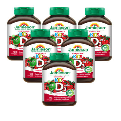 6 Pack x Jamieson Kid's Vitamin D 400 IU, Panda-shaped Strawberry flavour 100 tablets