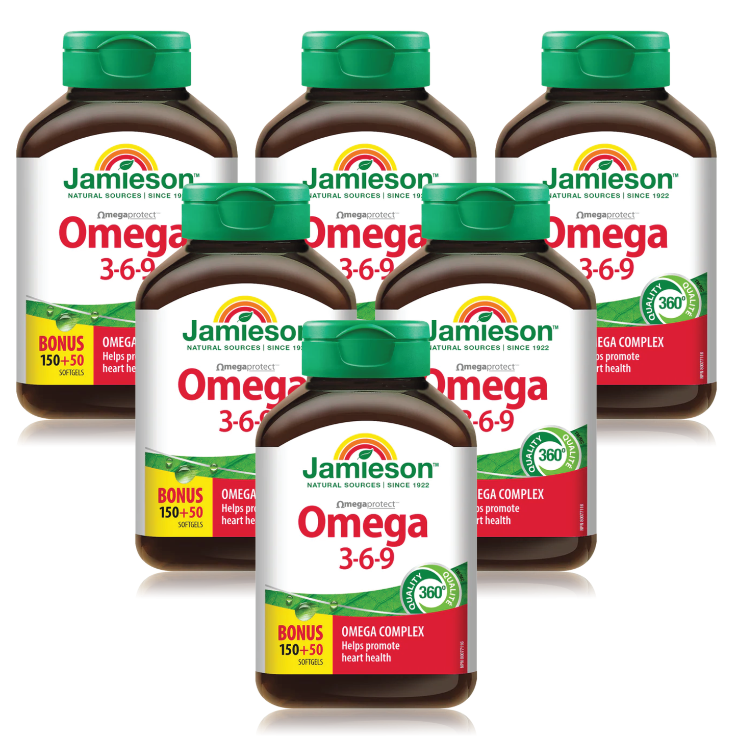 6 x Jamieson Omega 3-6-9, 150+50 softgels Bundle