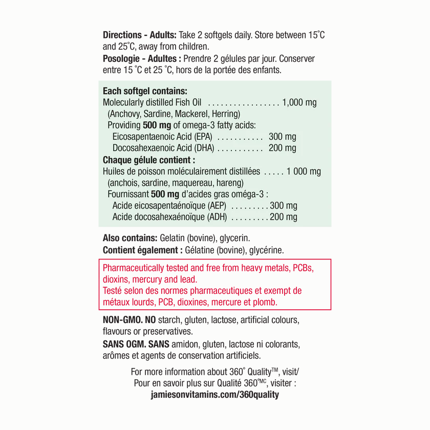 【加量装】Jamieson 健美生 Omega-3 Select 高浓度浓缩深海鱼油, 200粒软胶囊