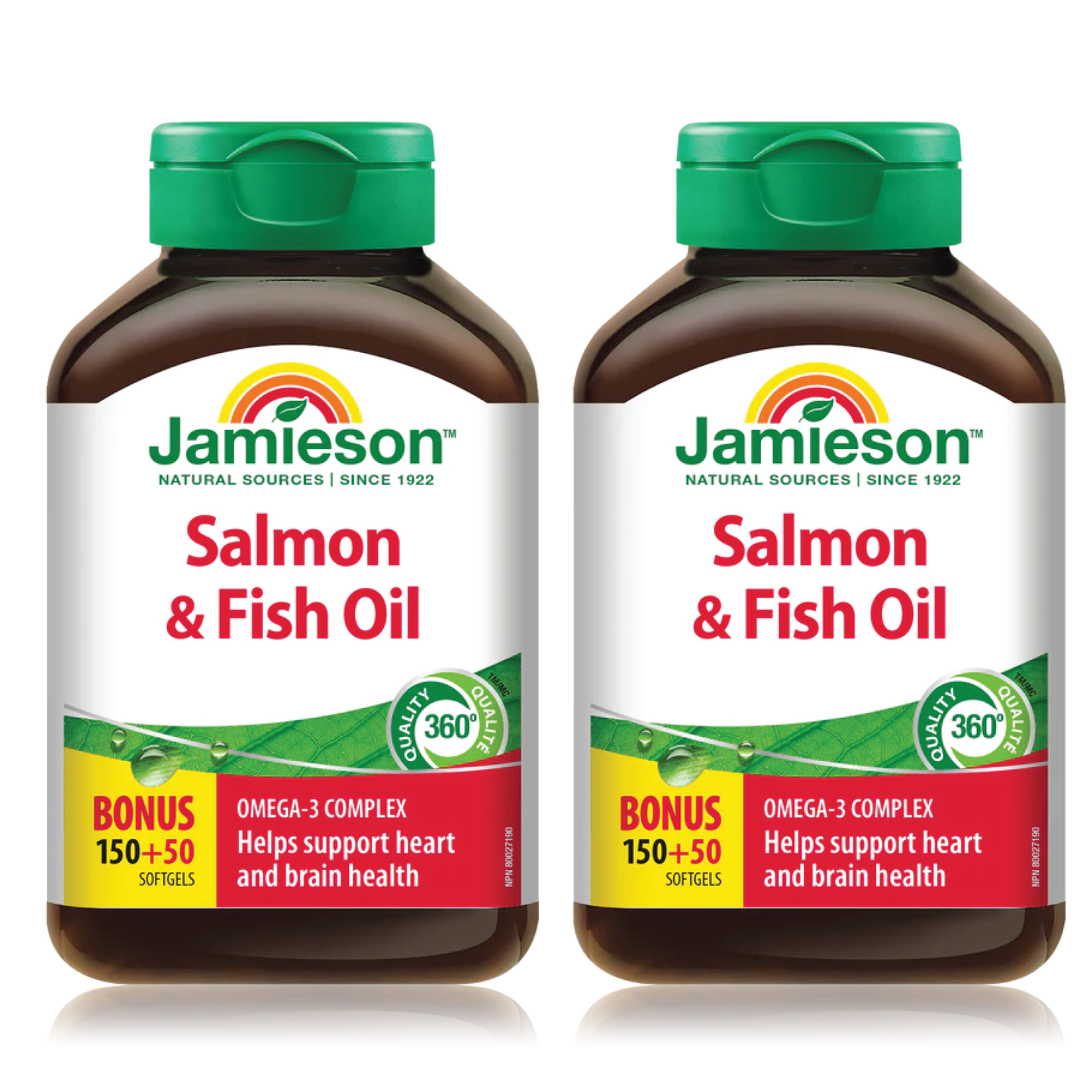 【优惠组合】2 x Jamieson 健美生 Omega-3三文鱼鱼油, 1000毫克, 200软胶囊 加量装