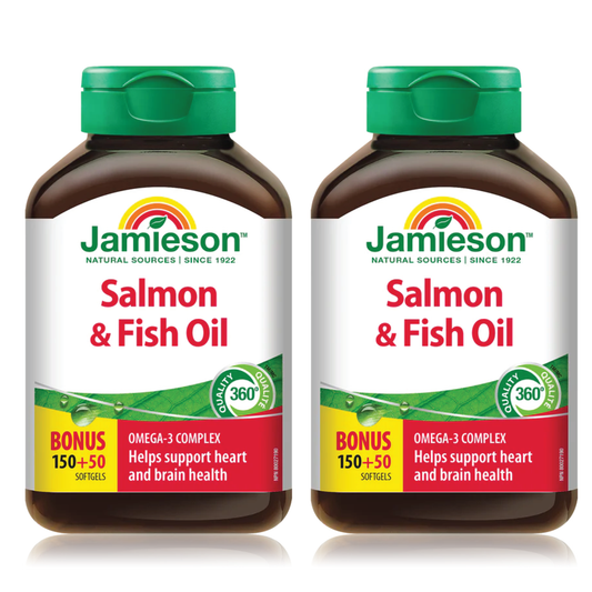2 x Jamieson Salmon and Fish Oils Omega-3 Complex, 150+50 BONUS softgels Bundle