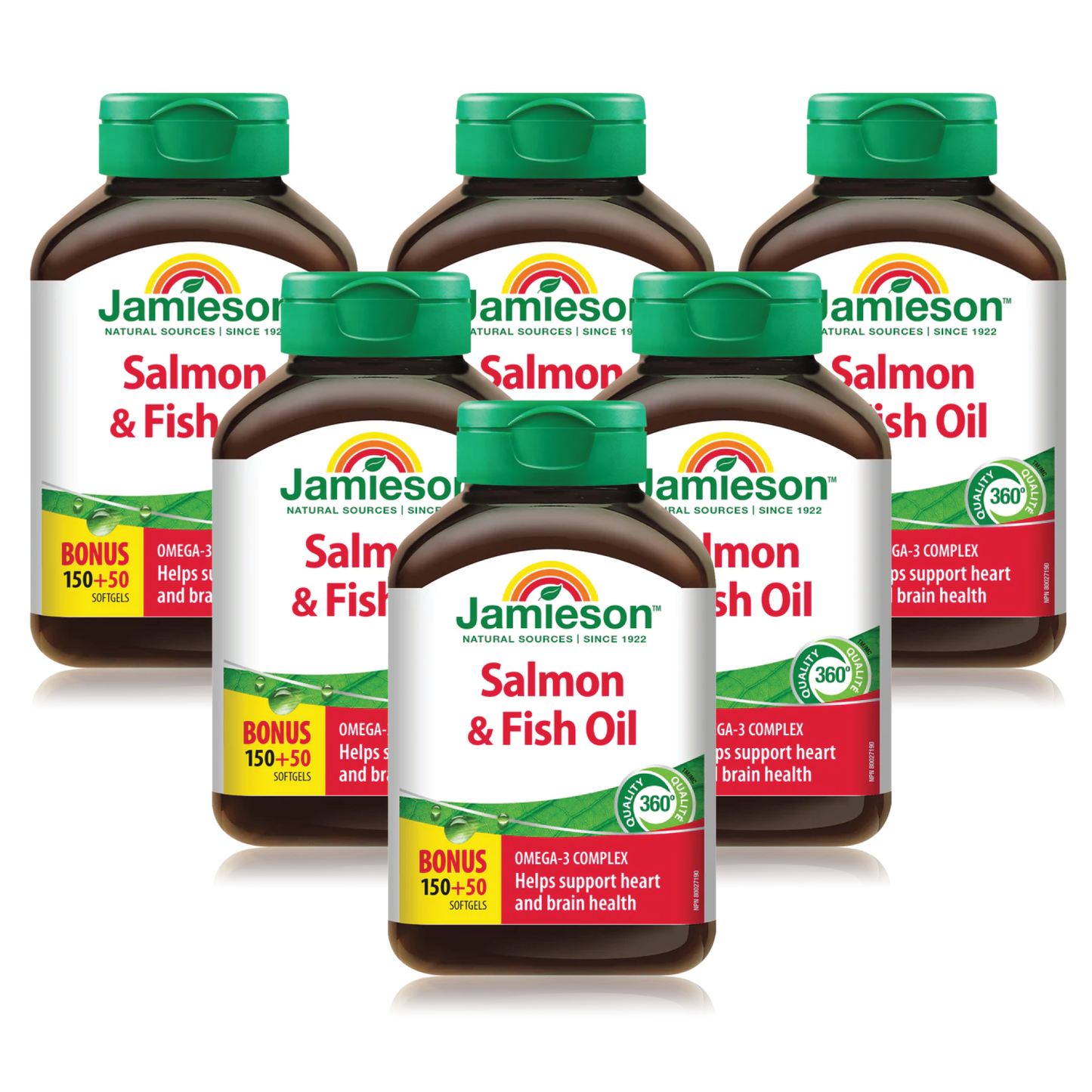 【优惠组合】6 x Jamieson 健美生 Omega-3三文鱼鱼油, 1000毫克, 200软胶囊 加量装