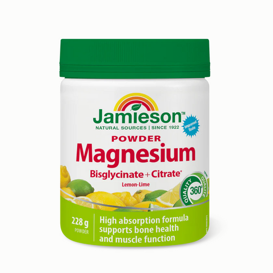 Jamieson Magnesium Bisgylcinate Plus Citrate Powder Lemon Lime 228g