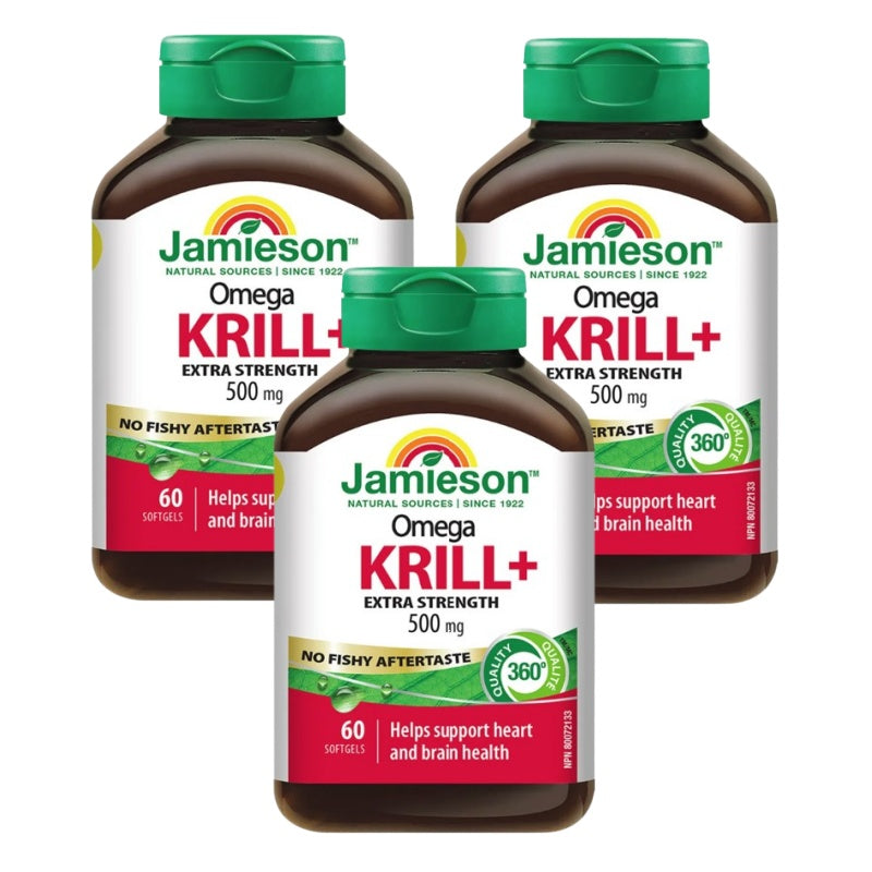 【优惠组合】3 x  Jamieson 欧米茄+磷虾油 500毫克，软胶囊60粒 促进心脏健康