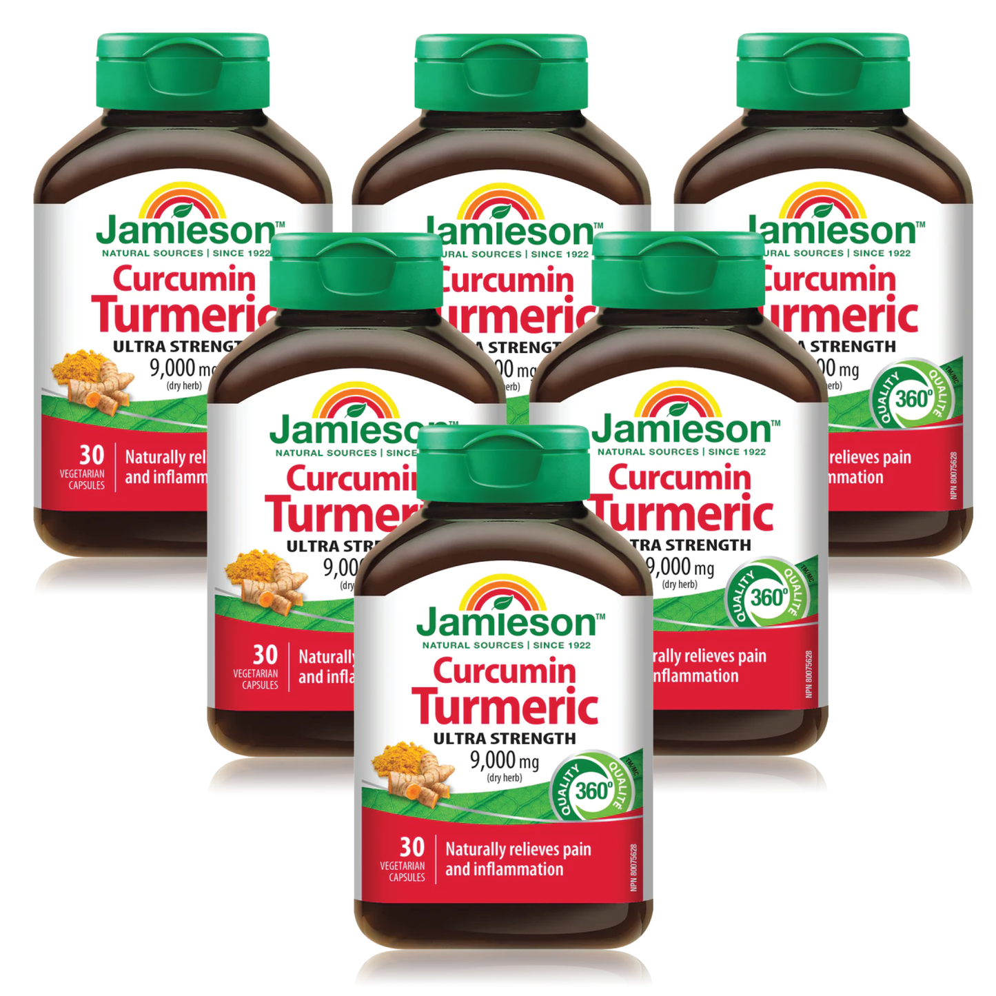6 x Jamieson Curcumin Turmeric 9,000 mg 30 veg. capsules Bundle